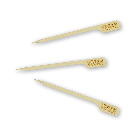 Bambus spyd, med blad ende med ordet "veganer", 9cm, 250 St - Non Food / Hardware / grill tilbehør - bestik og porcelæn -