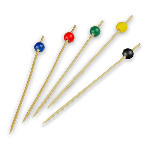 Bambus spyd, med bold, 5 farver (rød, brun, gul, blå, sort), 15cm, 100 St - Non Food / Hardware / grill tilbehør - bestik og porcelæn -
