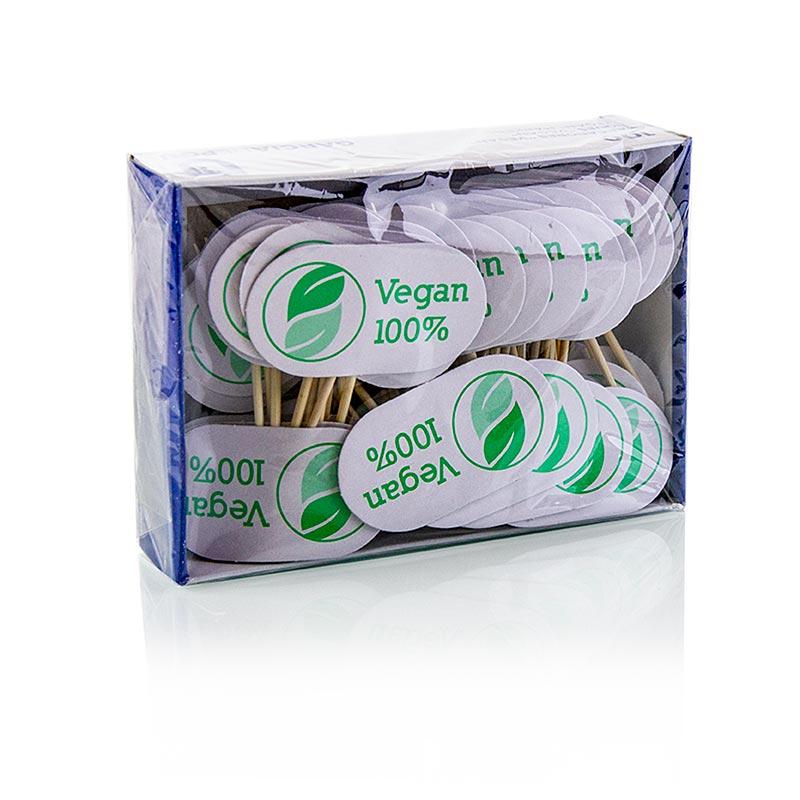 Træspyd, med tegn, med ordet "veganer", 8 cm, 100 St - Non Food / Hardware / grill tilbehør - bestik og porcelæn -