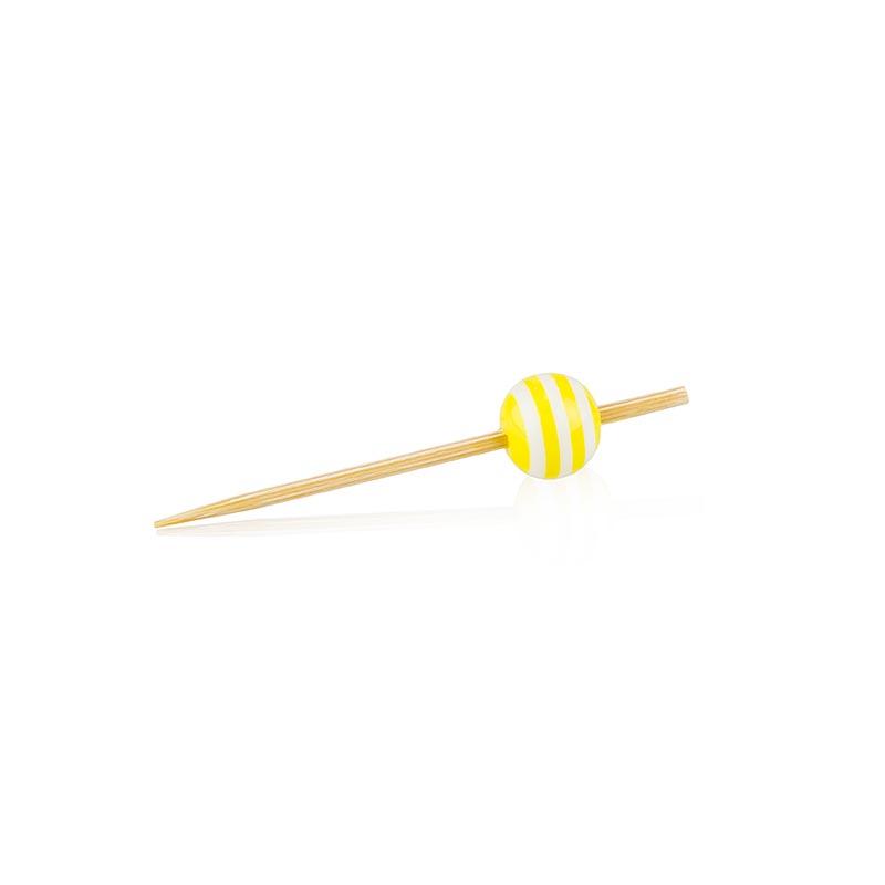 Træspyd, stribet med "krystalkugle" gul / hvid, 5 cm, 100 St - Non Food / Hardware / grill tilbehør - bestik og porcelæn -