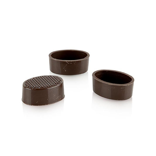 Ovale skåle, mørke, 32/33 mm x 22 / 24mm, 13mm høj, Läderach, 2,352 kg, 784 St - overtrækschokolade chokolade forme, chokoladevarer - chokoladeskaller -