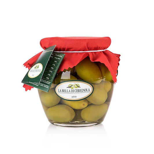 Grønne oliven "Bella di Cerignola", med kerne i Lake, Puglia, 580 g - pickles, konserves, antipasti - oliven / oliven pastaer -