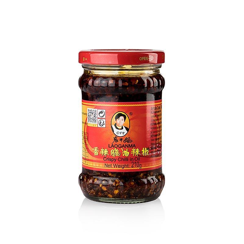 Crispy Chili Oil - Chili i olie med sprøde løg, Lao Gan Ma, 210 g - Asien & Etnisk mad - asiatiske krydderier, aromaer -
