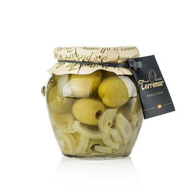 Grønne oliven, Gordal uden kerne med løg, 580 g (ATG 300g.), Torremar S.L., 580 g - pickles, konserves, startere - Olivenolie / oliven pastaer -