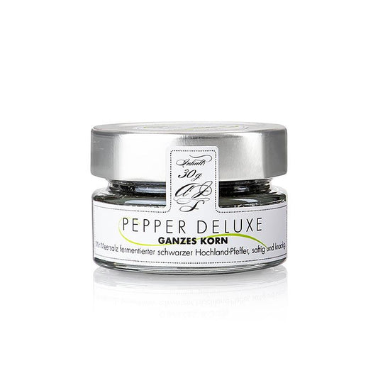 Pepper Deluxe, Schw. Peber m. Havsalt fermenteret, hele, 30g glas, 30 g