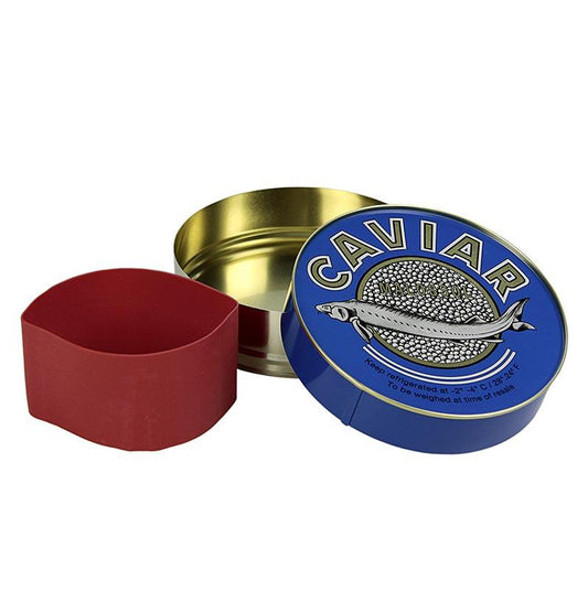 Caviaccin - Mørkeblå, med lukningsgummi, Ø 15.5cm, til 1000g kaviar, 1 stk